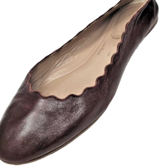 Chloe Scalloped Leather Ballet Flats Brown – Size 35.5 with Dust Bag - Picture 1 of 5
